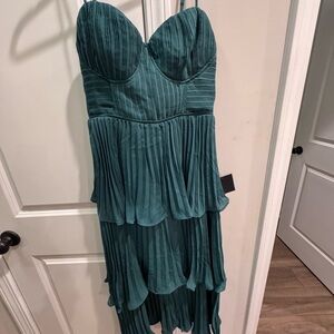 Lulu's Strapless Teal Pleated Dress